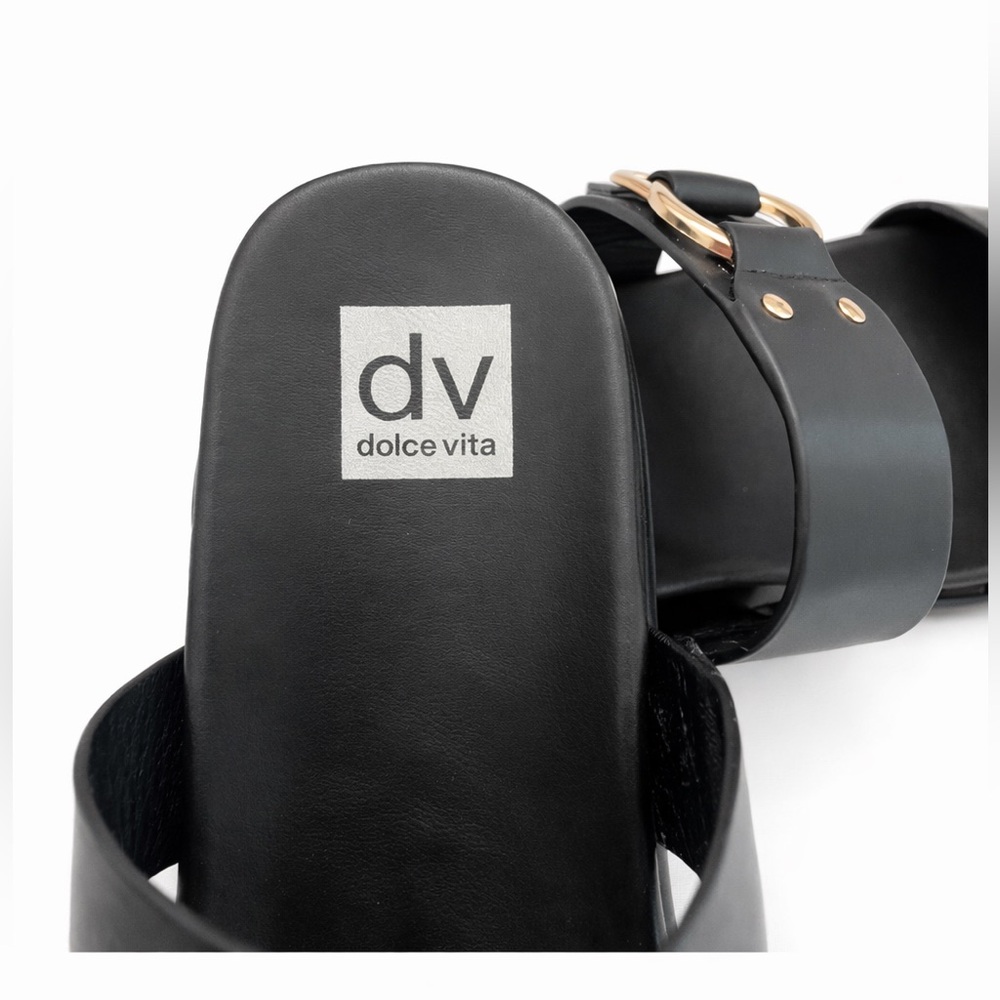 DV by Dolce Vita Black Double Buckle Slide Sandals Size 8.5 NWOT Gold Hardware - Picture 6 of 7